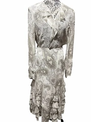 Emanuel Ungaro 100% Silk Ruffle Size 6 Skirt Blouse Size 10 Gray Paisley Print - Image 1 of 4