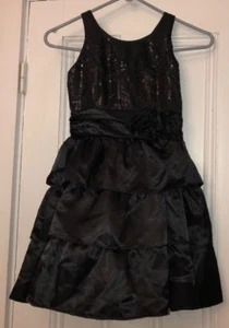 Chaps Girls Black Sequin Tiered Party Dress Sz 7 Holiday Christmas - Picture 1 of 4