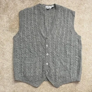 Neiman Marcus Vintage Wool Vest Gray Knit Large - Picture 1 of 4
