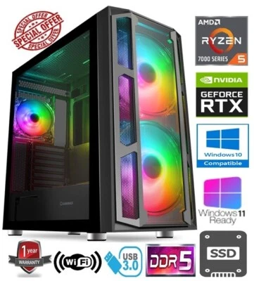 RYZEN 5 GAMING PC - AMD RYZEN 5 7600X AM5 16GB DDR5 RAM 1TB SSD GEFORCE RTX4060 - Image 1 of 4
