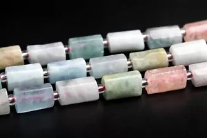 6-9MM Beryl Morganite Aquamarine Faceted Nugget Tube AAA Natural Beads 15" - Picture 1 of 4
