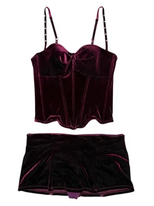 Shirley of Hollywood Damen Dessous Outfit Burgund Samt Bustier & Rock NEU - Bild 1 von 11