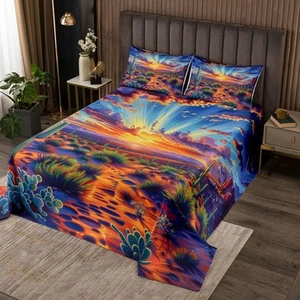 Neon Cactus Quilt Set, Desert Sunset Bedspread Set Queen Size, Aesthetics Abs... - Picture 1 of 5