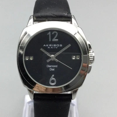 Akribos XXIV AK742SSB Womens Watch 31mm Black Diamond Dial Leather New Battery - Image 1 of 4