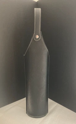Tuscan Designs Black Leather Wine Tote Bottle Holder Hinged Handle White Stitch - Image 1 of 4