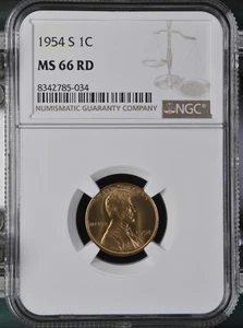 1954 S NGC MS 66 RD United States / American Lincoln Wheat Cent. - Picture 1 of 2