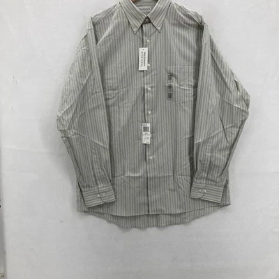 Van Heusen 男式衬衫大号 16-16.5 34/35 绿色条纹免皱纽扣 — 第 1/4 张图片