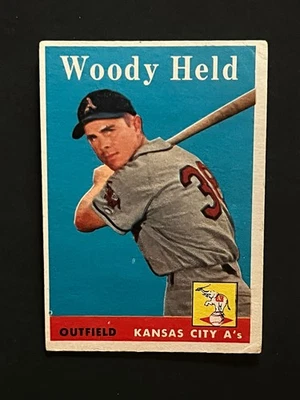 1958 Topps Woody Held #202 Kansas City Athletics en muy buena condición Foto 1 de 2