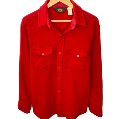 Vintage 70’s Woolrich Red Wool Flannel Button Down Shirt Jacket Made In USA XL - Image 1 of 4