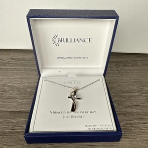 Collana con ciondolo croce fede brillante cristallo swarovski argento placcato oro nuova con scatola - Foto 1 di 5