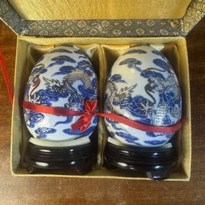 Yi Lin Arts & Treasures Of China Drache Cloisonne Stil Eier mit Ständer & Box - Bild 1 von 11