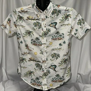 Crewcuts Shirt Boys Size 12 white Hawaiian fish palm tree Short Sleeve Button Up - Picture 1 of 11
