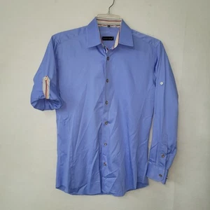Jared Lang Shirt Men S Blue Long Sleeve Dress Shirt Cotton Pick Stitching Detail - Picture 1 of 17