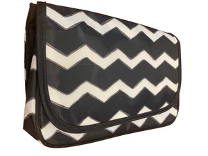 EUC black chevron Thirty One Canvas Tri Fold Make-up Bag w mirror fold down tote - Picture 1 of 6