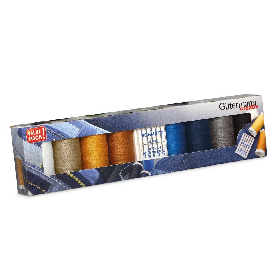 Gutermann Thread Set: Denim: 8 x 100m and 5 Jeans Machine Needles - Image 1 of 1