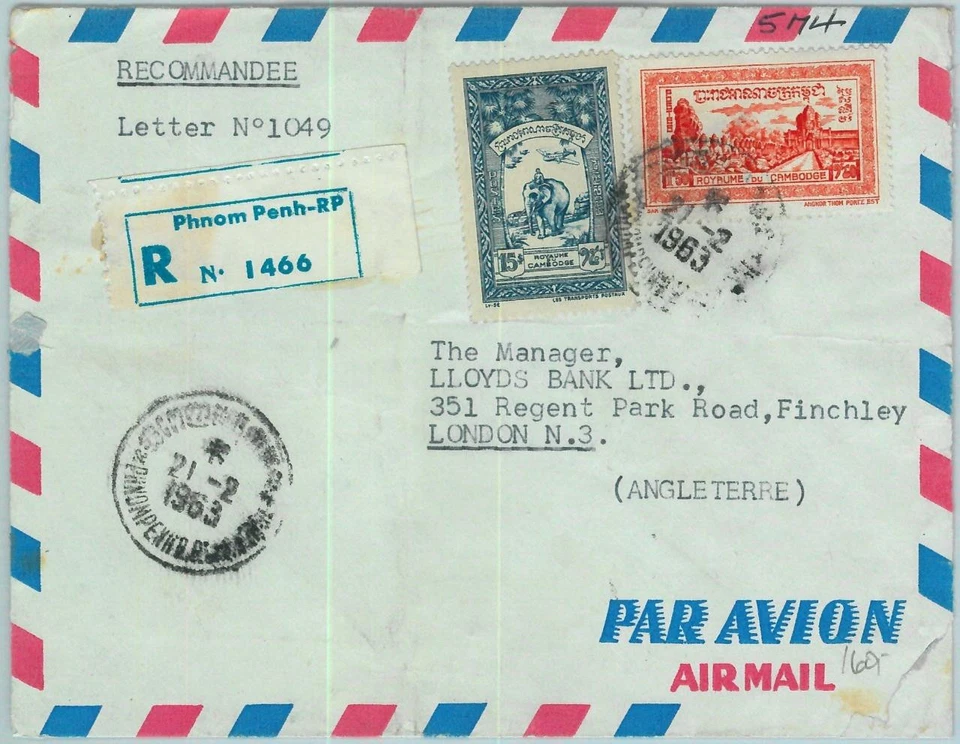 91208 - Camboya Camboya - Historia Postal - CUBIERTA DE CORREO AÉREO a GB - ELEFANTES Foto 1 de 1