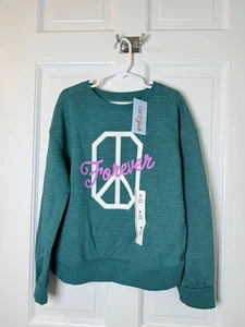 Cat & Jack Girls Green Sweatshirt with Peace Sign & Forever Graphic Sz M(8) - Picture 1 of 5