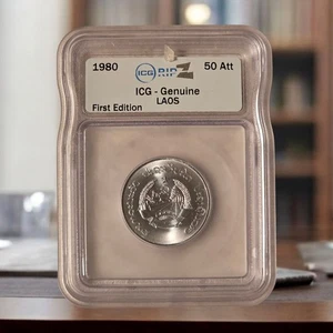 1980 Laos 50 Att Aluminum Coin · ICG Genuine First Edition Graded Coin - Picture 1 of 2