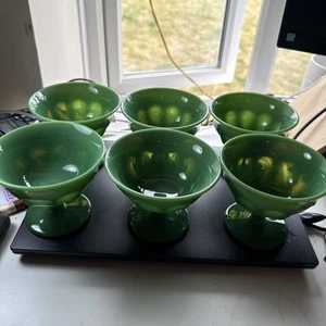 Set of Six Rare Davidson Art Deco Jade Green Glass Dishes Circa 1930s - all VGC. - Picture 1 of 19