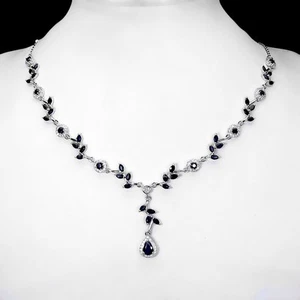 925 Sterling Silver Necklace Pear Blue Sapphire 7x5mm Natural Gemstone Jewelry - Picture 1 of 13