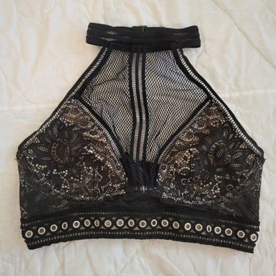Victoria's Secret Very Sexy Bralette Black Size Medium Sheer Lace Halter Top Bra - Image 1 of 4