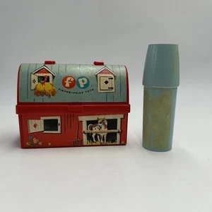 Vintage Fisher Price Barn Farm Mini Lunch Box #549 1962 With Thermos READ - Picture 1 of 12