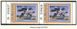 D2K Montana Duck Stamp 1999 $5.00x2 Hunter pair - Picture 1 of 1