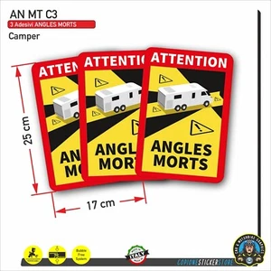 3 Stickers Camper Angle Dead Angles Morts Warning Attencion French MT C3 - Picture 1 of 2