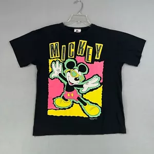 Vintage Walt Disney Shirt Adult Large Black Yellow Pink Single Stitch Mickey 80s - Picture 1 of 15