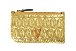 Versace Women's Gold Quilted Textured 100% Leather Card Case Keychain - Picture 1 of 4