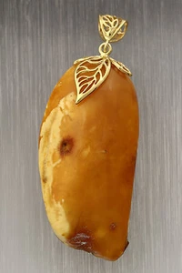 ANTICO ciondolo tuorlo d'uovo originale AMBRA BALTICA argento placcato oro 13,1 g p160414-6 - Foto 1 di 3