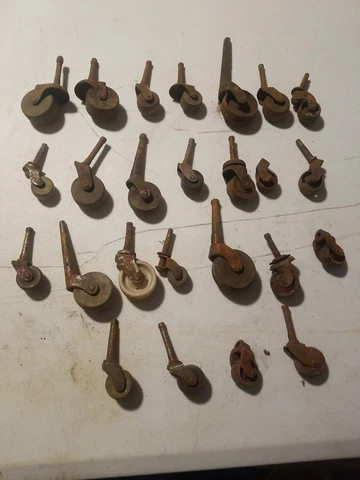 Vintage Antique Furniture Swivel Wheel Caster LOT of 25 Wood Metal Plastic Wheel Cover