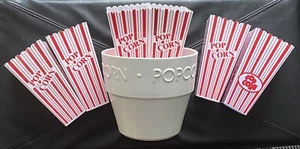 CRATE & BARREL POPCORN BOWL WHITE CERAMIC w/6 POPCORN BOXES for MOVIE NIGHT! - Picture 1 of 8