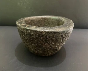 Old Vintage Primitive Handmade Rich Patina Black Stone Kitchen Bowl Pot (S5) - Picture 1 of 10