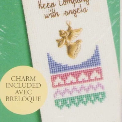 Cross Stitch KIT Vintage Bookmark Angels Hearts Heaven Reading with Charm OOP - Image 1 of 3