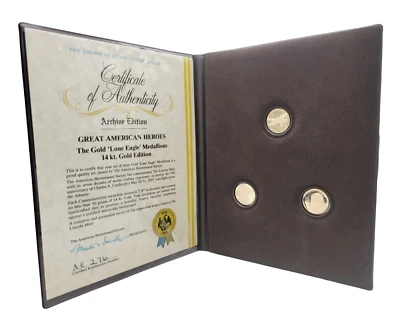 1977 Gold 'Lone Eagle' Proof Set 3 Medallions Charles A. Lindbergh Anniversary - Image 1 of 4