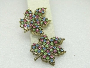 Juego de broches vintage de hojas de diamantes de imitación pastel, 2 broches, años 60 - Imagen 1 de 9