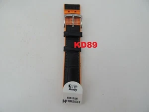 Genuine Hirsch ANDY ORANGE / BLACK Leather / Rubber Strap Band 20mm - Picture 1 of 2