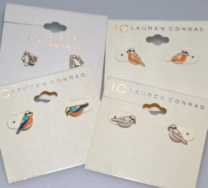Lauren Conrad LOT Enamel birds Cloisonne Bird Earrings Pierced Studs heart RA1 - Picture 1 of 6