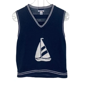 Kitestrings Nautical Vest Kids 12 Blue All Cotton Blue Sailboat Design Preppy - Picture 1 of 6