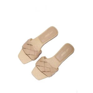 Cape Robbin Deja Woven Mules Slip On Flat Squared Open Toe Slides Sandals Nude - Picture 1 of 3