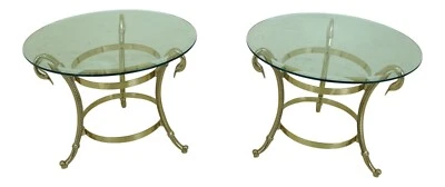 LF32258EC: Pair Brass & Glass Swan Head Occasional Tables - Image 1 of 4