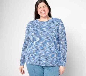 Maglione basic AnyBody girocollo punto misto-blu vintage-1X-NUOVO-A636686 - Foto 1 di 2