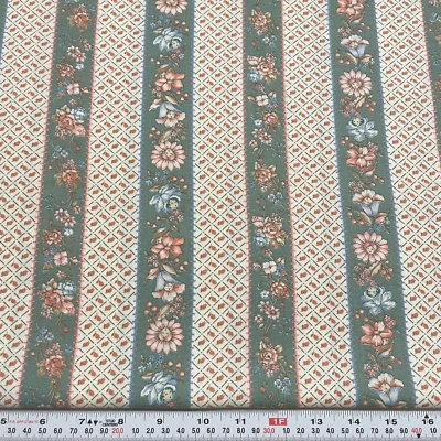 Vintage Joan Kessler for Concord Striped Floral Babies Cotton by the HALF YARD - Image 1 of 2