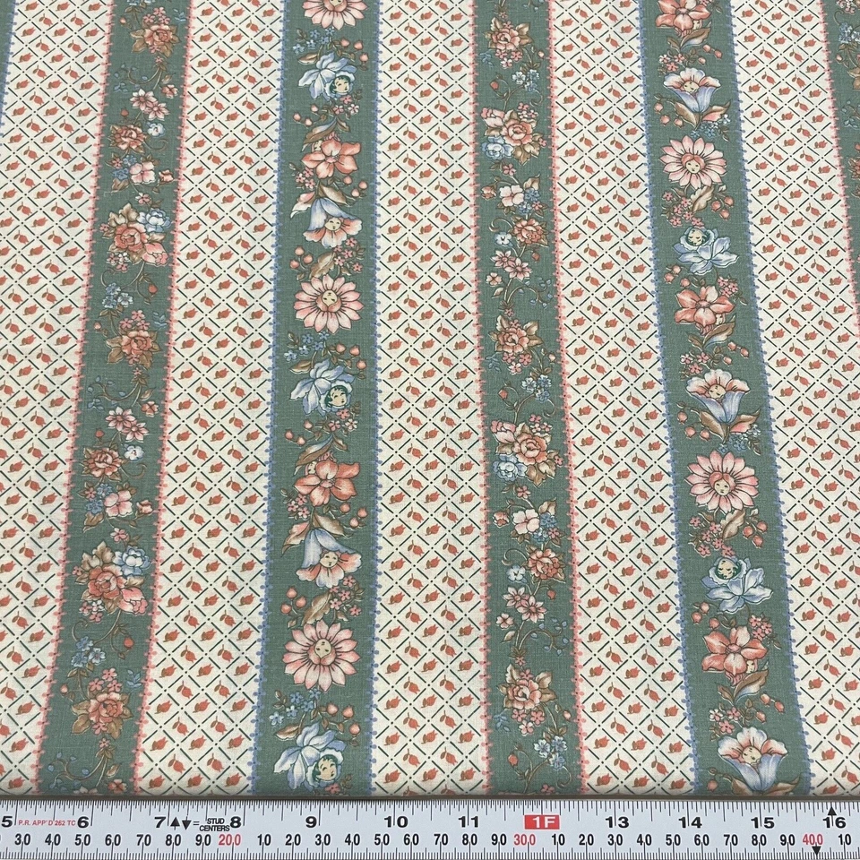 Vintage Joan Kessler for Concord Striped Floral Babies Cotton by the HALF YARD - Image 1 of 2
