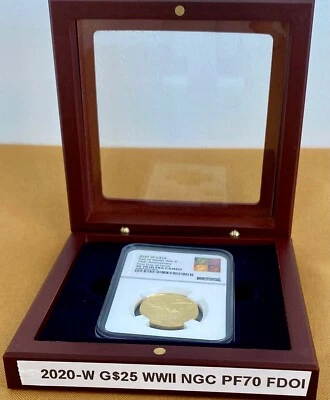 2020 End of World War II 75th anniversary W $25 Gold Medal PF70 FDOI - Image 1 of 4