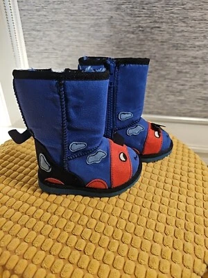 Jumping Beans Mushu Blue Toddler Boys Sz4 Side Zipper Boots Winter Fleece Lining - Image 1 of 4
