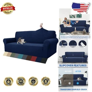 Soft & Elegant Extra-Large Navy Sofa Cover - Anti-Slip Protection for Pets - Picture 1 of 9