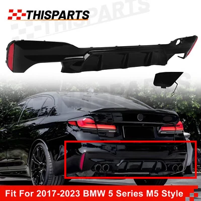 Rear Bumper Lower Diffuser Glossy Black For 2017-2023 BMW G30 5 Series M5 Style Foto 1 de 4