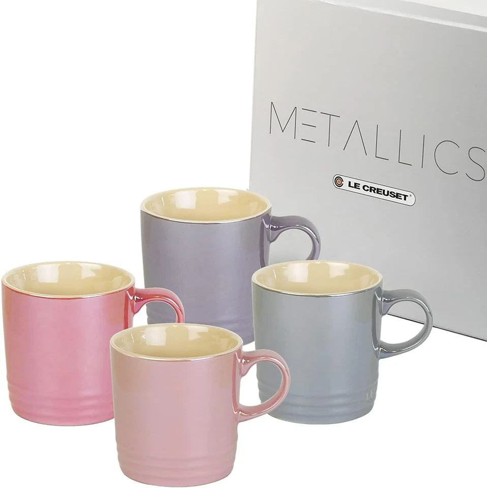Taza Le Creuset 350 ml Metálica Juego de 4 Gasa Rosa Violeta Gris Niebla NUEVO Foto 1 de 4